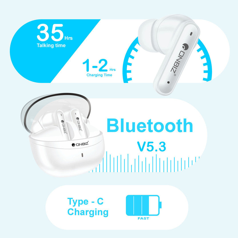 ONBIZ Transparent TWS Earbuds: 5-Hour Battery, Fast Charge, Bluetooth 5.3 Wireless