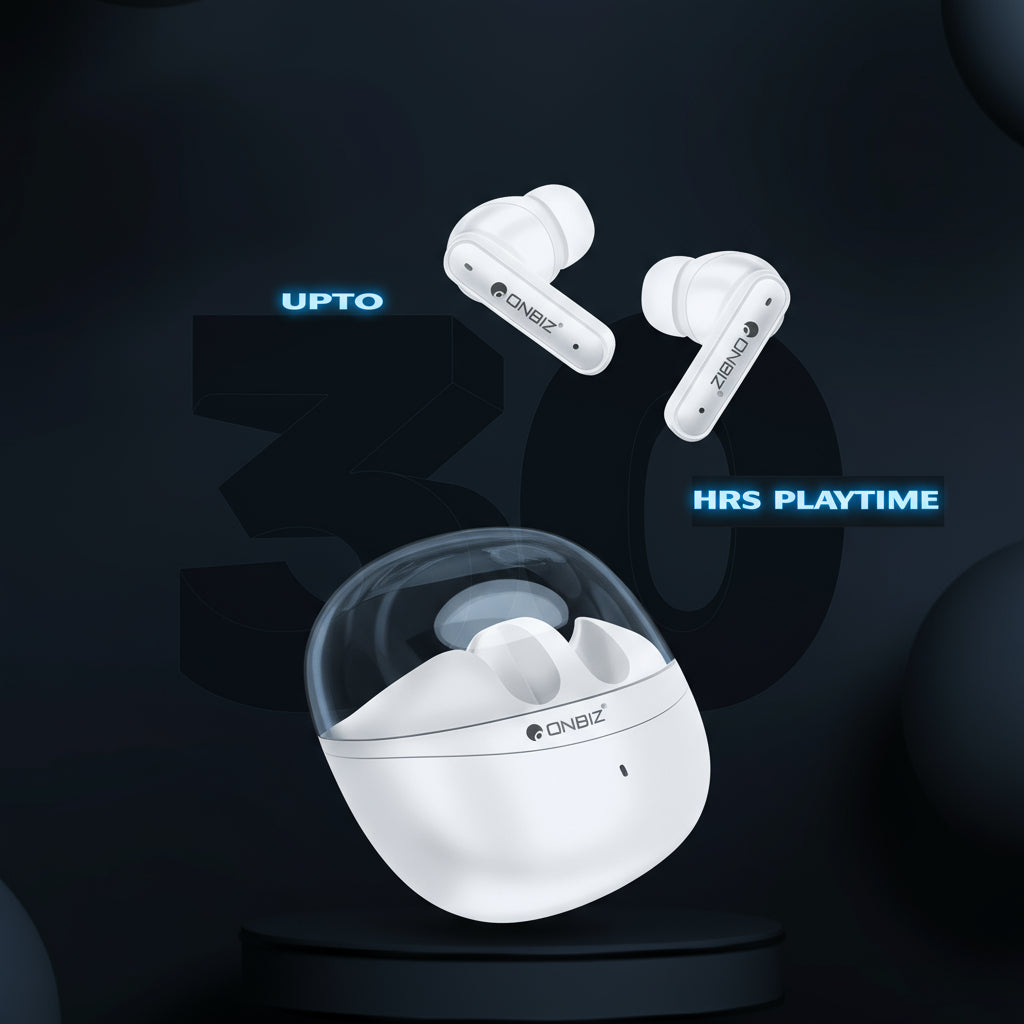 ONBIZ Transparent TWS Earbuds: 5-Hour Battery, Fast Charge, Bluetooth 5.3 Wireless