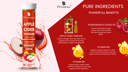 PREMEXA Apple Cider Vinegar Effervescent Tablets for Metabolism Boost & Natural Detox